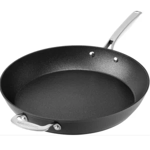 A large skillet or sauté pan is used to cook and combine ingredients.