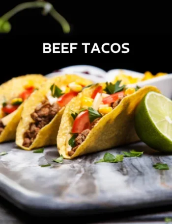 Ground Beef Taco Recipe with meat and vegetables on a cutting board