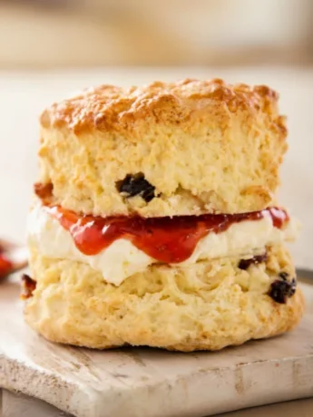 tasty looking Fruit Scone recipe on moden table.