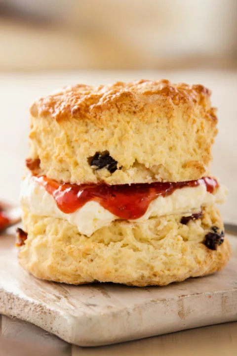 tasty looking Fruit Scone recipe on moden table.