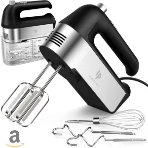 An electric hand mixer with beaters.
