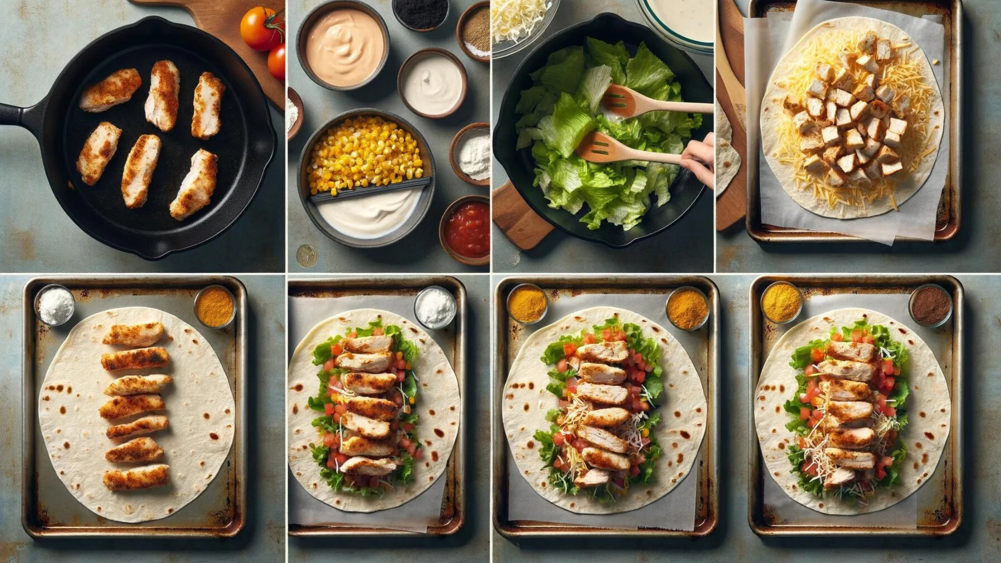 step-by-step images and descriptions for making a Southwest Chicken Wrap